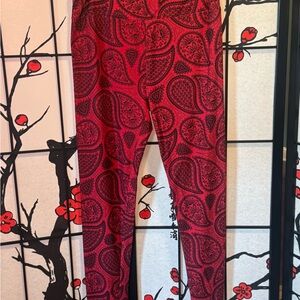 LuLaRoe Plus Size TC 12-18 Red Navy Paisley Womens Leggings